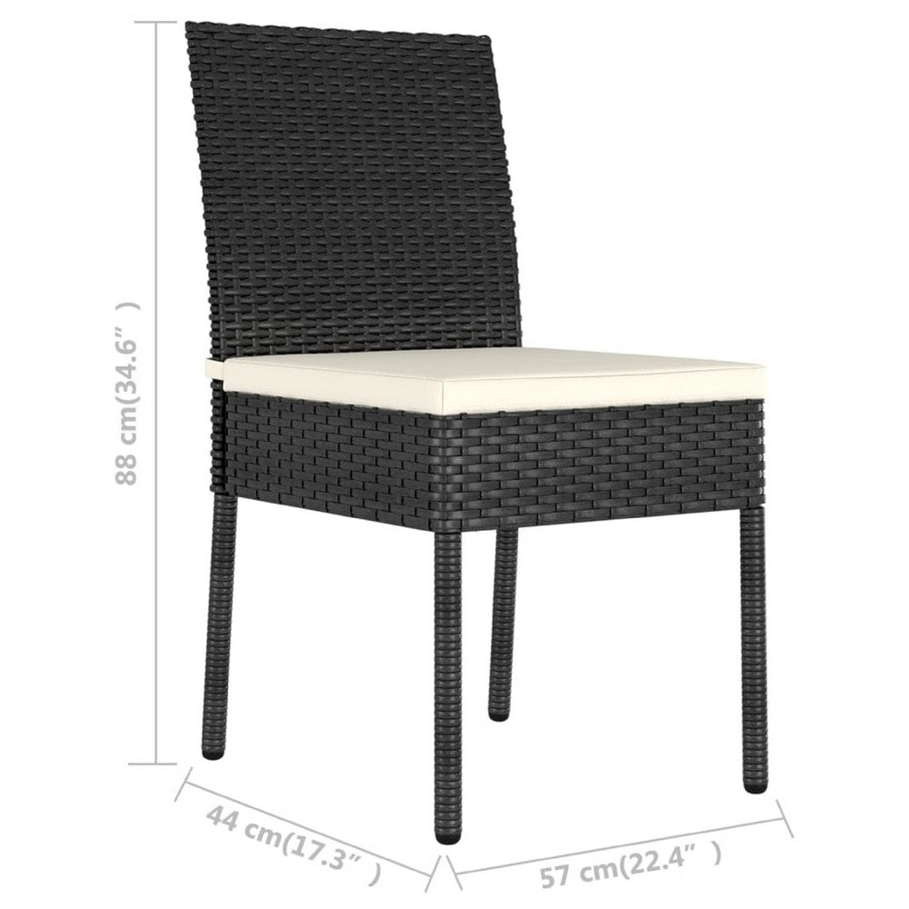 Outdoor Dining Chair Set of 2 | Black Poly Rattan | White Fabric Cushions