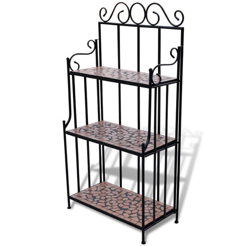 Bruno 3 Tier Plant Stand | Terracotta & Black Iron | Mosaic Top | 45"