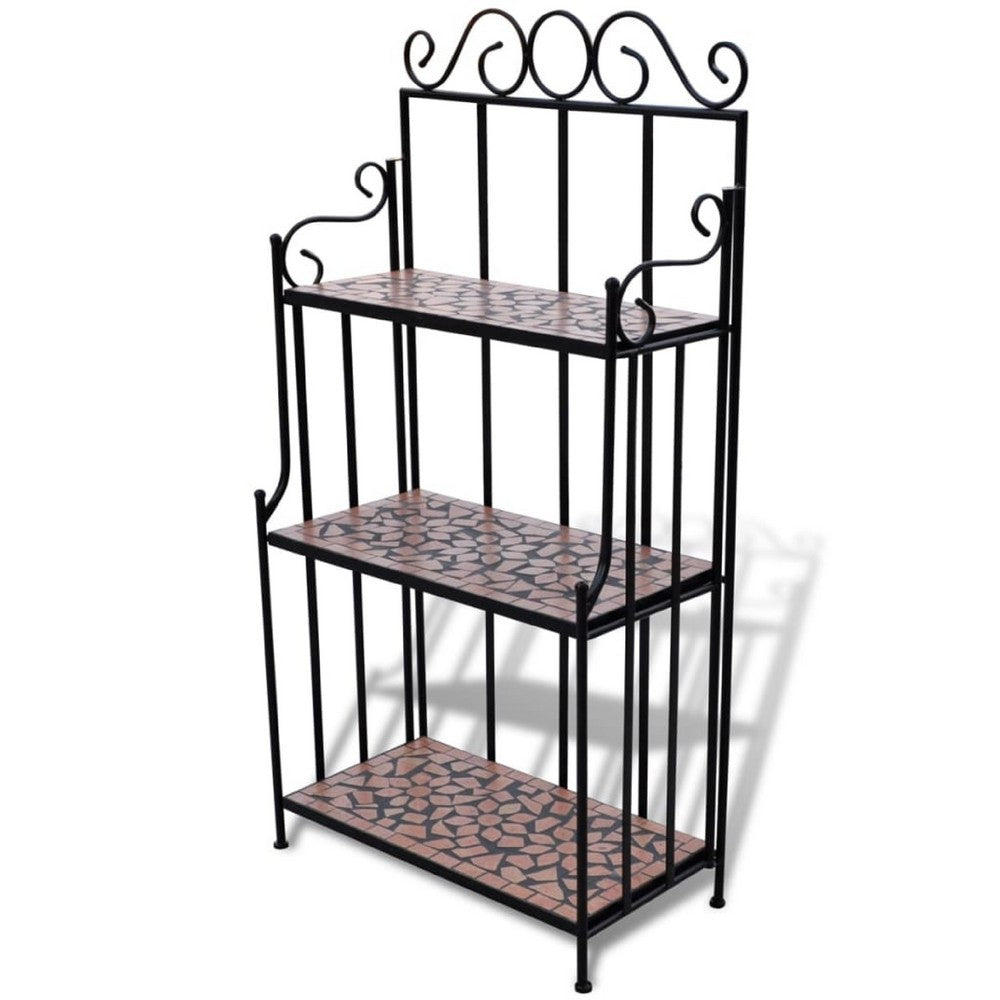 Bruno 3 Tier Plant Stand | Terracotta & Black Iron | Mosaic Top | 45"