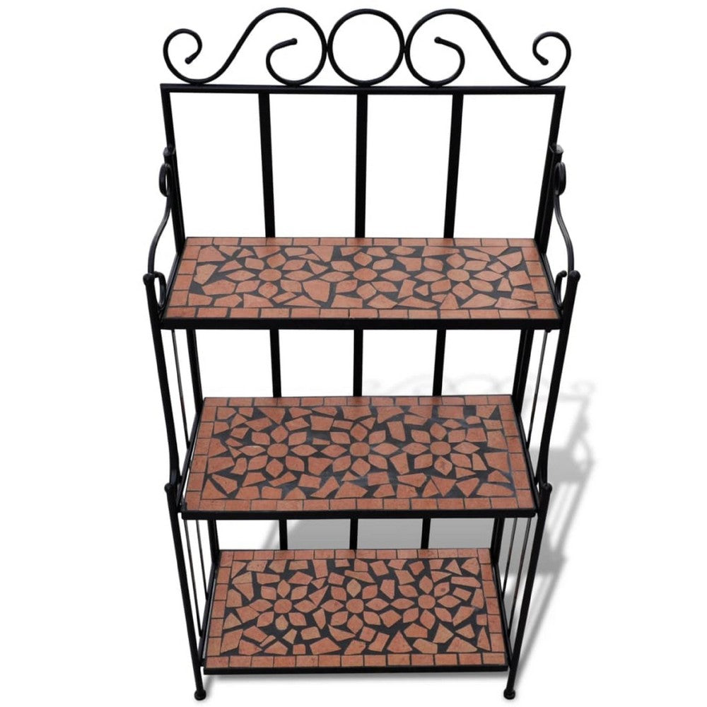 Bruno 3 Tier Plant Stand | Terracotta & Black Iron | Mosaic Top | 45"