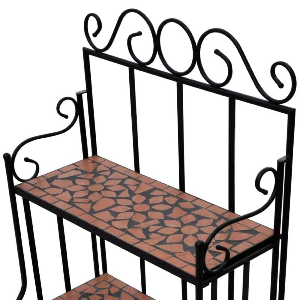 Bruno 3 Tier Plant Stand | Terracotta & Black Iron | Mosaic Top | 45"