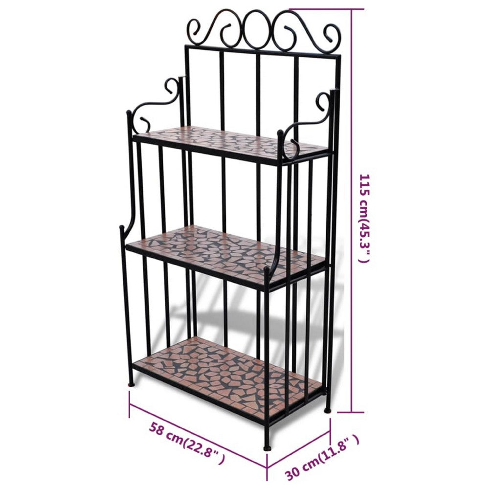 Bruno 3 Tier Plant Stand | Terracotta & Black Iron | Mosaic Top | 45"