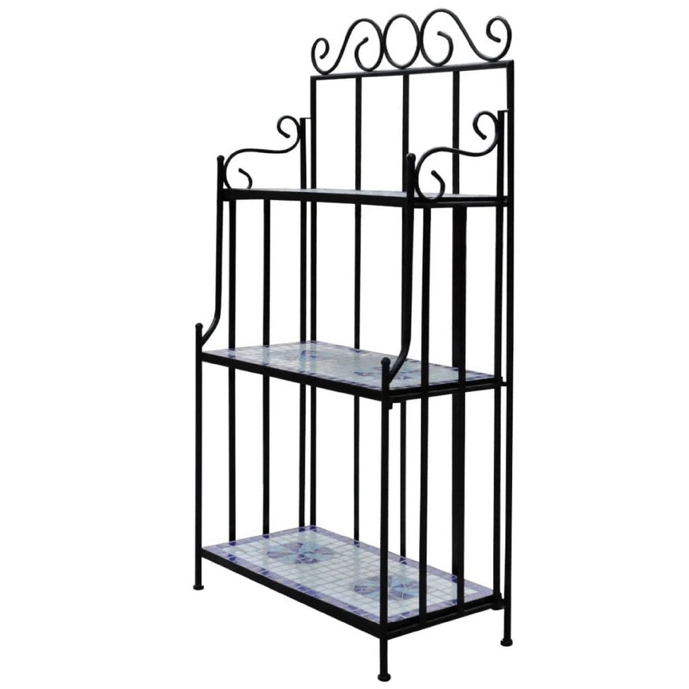 Bruno 3 Tier Plant Stand | Blue White Mosaic Iron | Artistic Finish | 45"