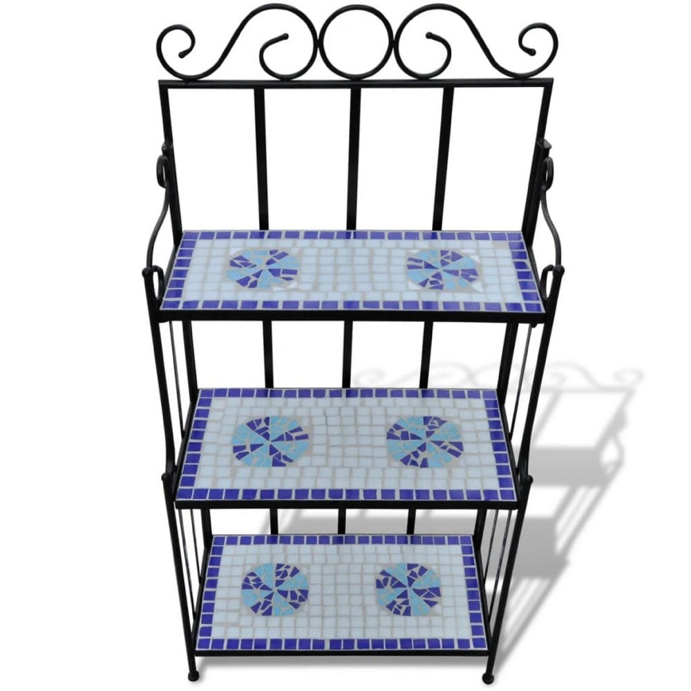 Bruno 3 Tier Plant Stand | Blue White Mosaic Iron | Artistic Finish | 45"