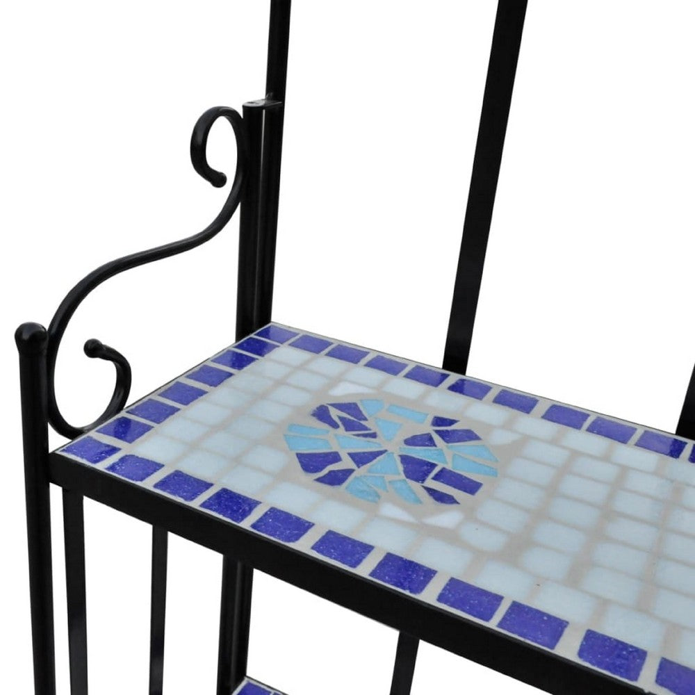 Bruno 3 Tier Plant Stand | Blue White Mosaic Iron | Artistic Finish | 45"