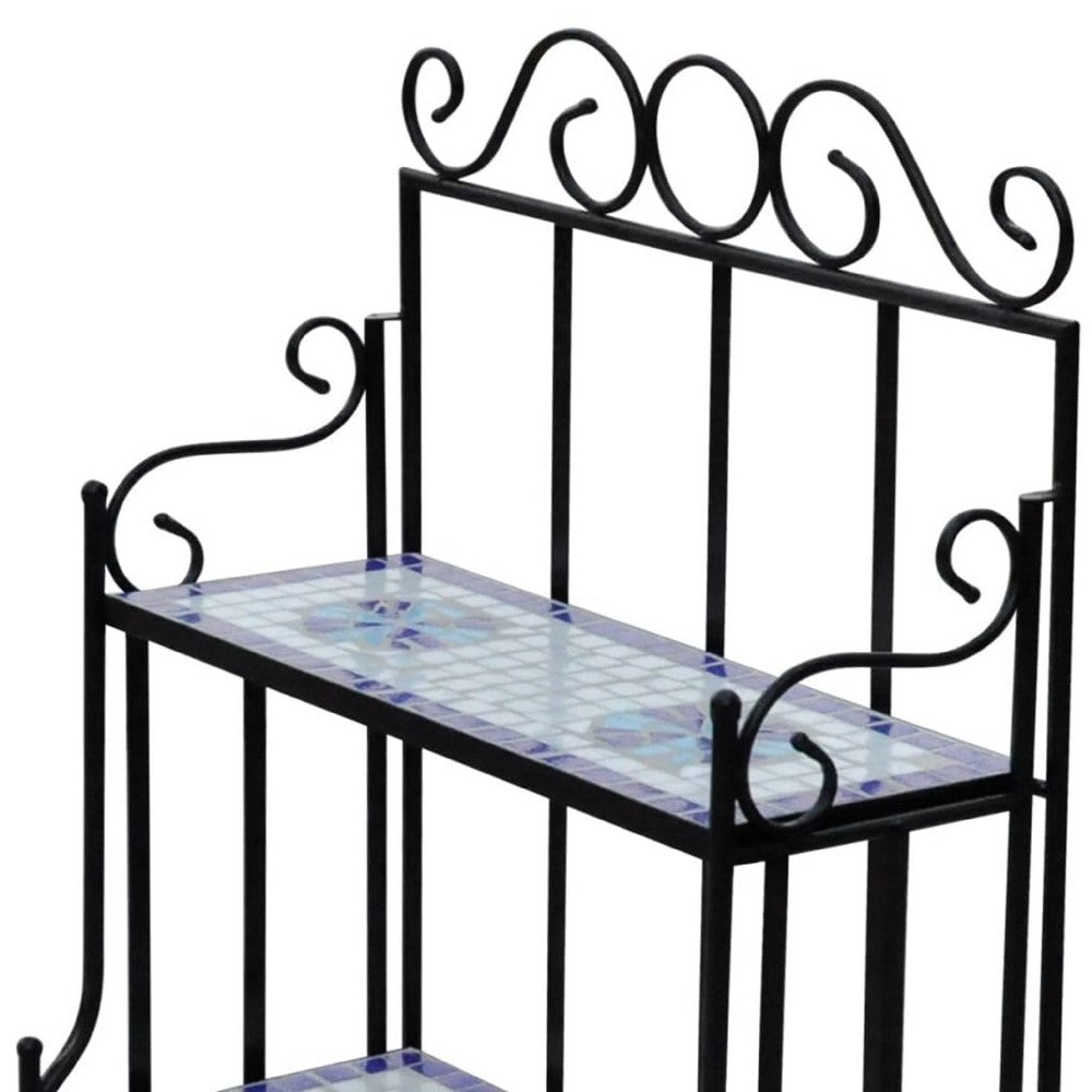 Bruno 3 Tier Plant Stand | Blue White Mosaic Iron | Artistic Finish | 45"