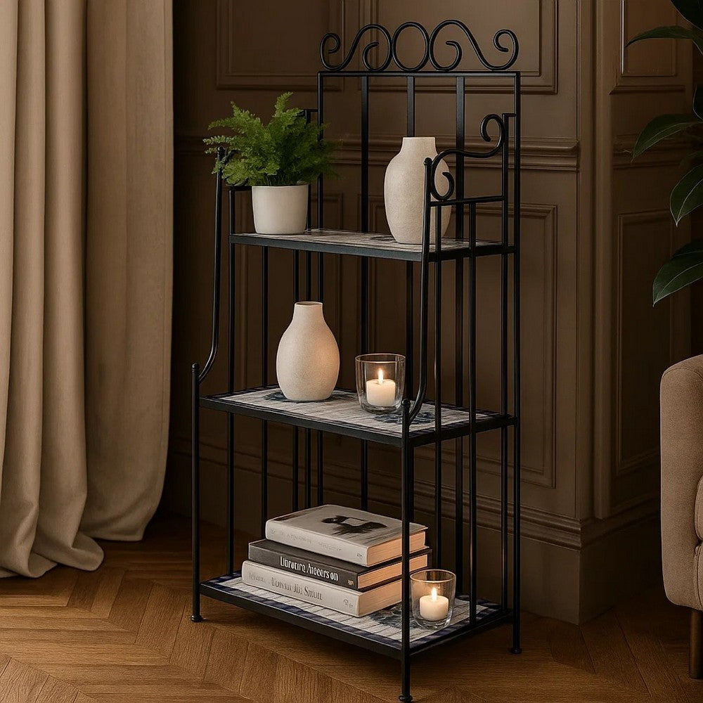Bruno 3 Tier Plant Stand | Blue White Mosaic Iron | Artistic Finish | 45"