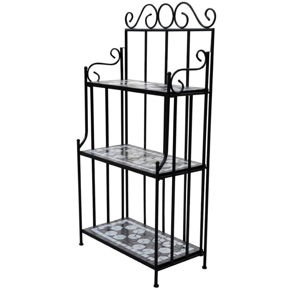 Bruno 3 Tier Plant Stand | Black White Geometric Tile | 45"