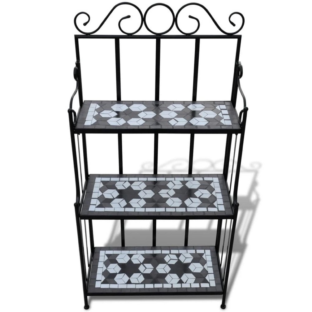 Bruno 3 Tier Plant Stand | Black White Geometric Tile | 45"