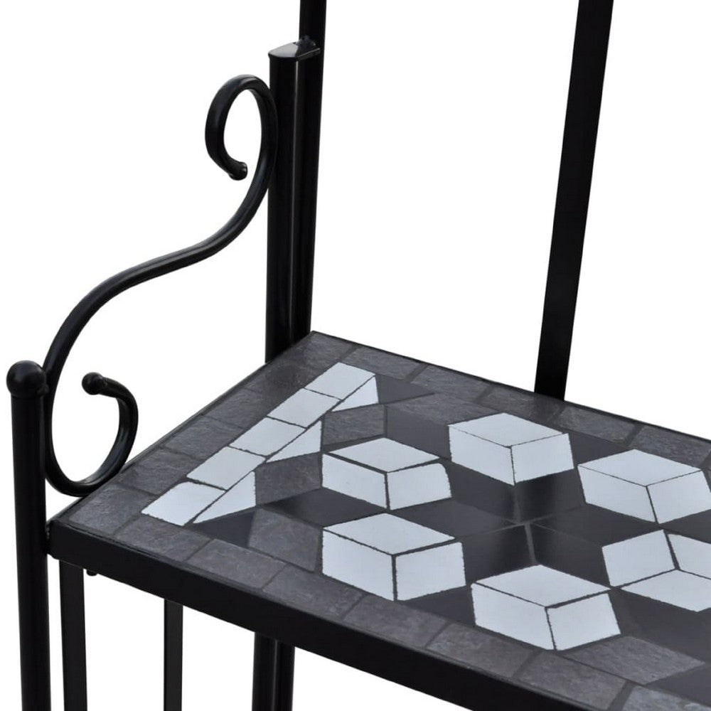 Bruno 3 Tier Plant Stand | Black White Geometric Tile | 45"