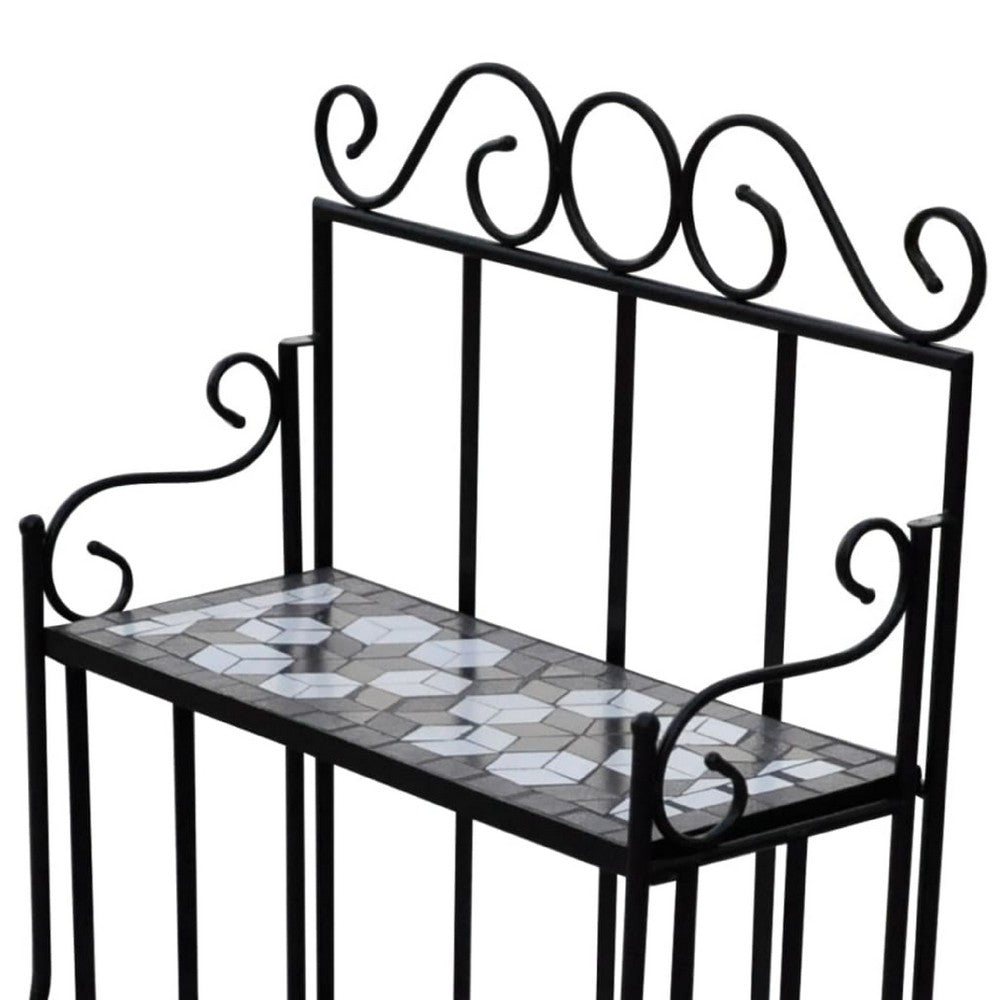 Bruno 3 Tier Plant Stand | Black White Geometric Tile | 45"