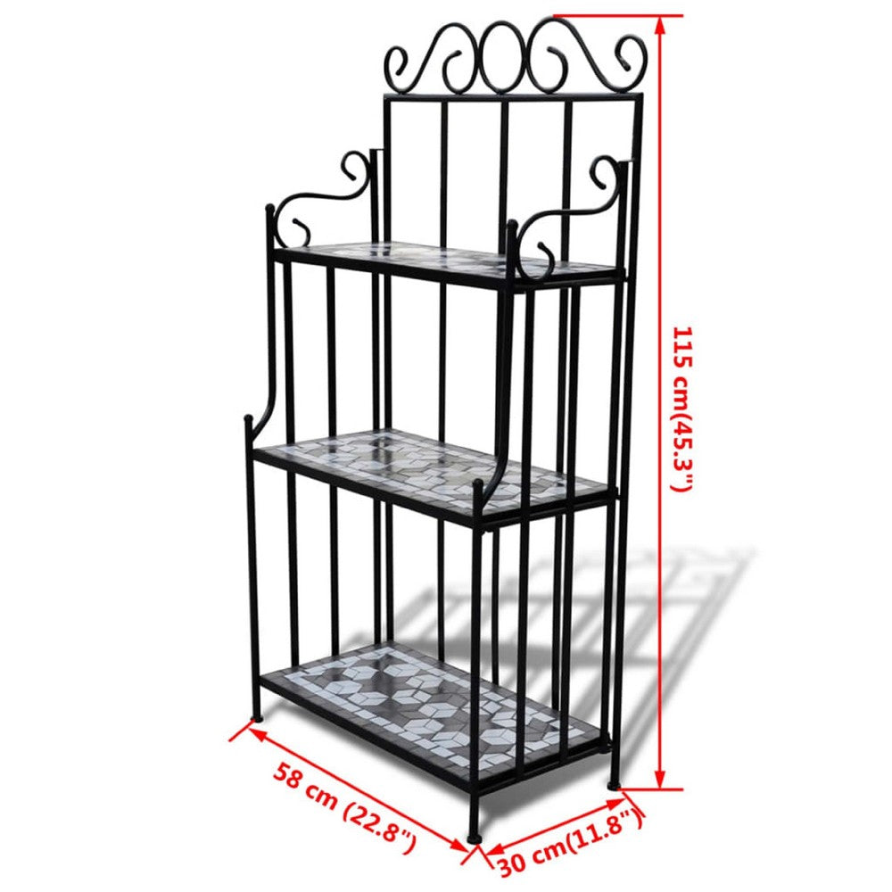 Bruno 3 Tier Plant Stand | Black White Geometric Tile | 45"