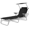 Outdoor Sun Lounger Chaise | Gray Powder-Coated Steel | Black | 74"