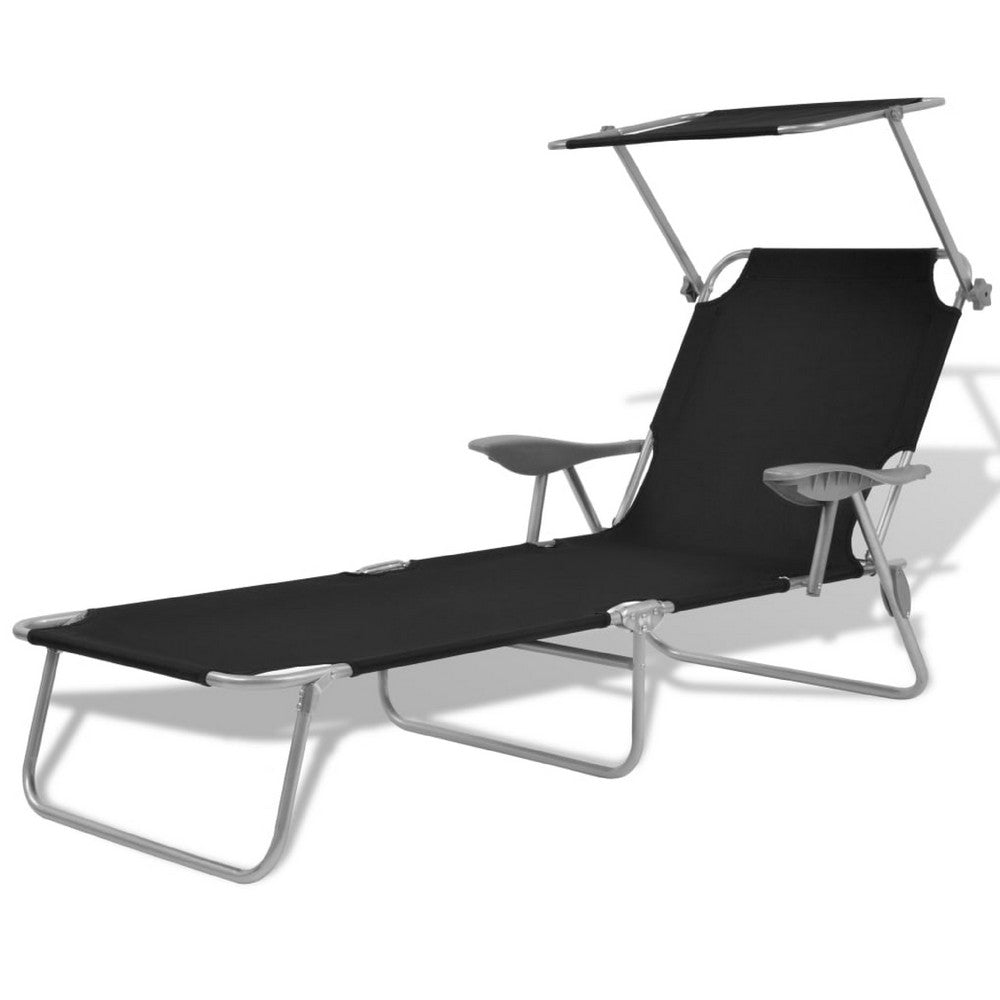 Outdoor Sun Lounger Chaise | Gray Powder-Coated Steel | Black | 74"