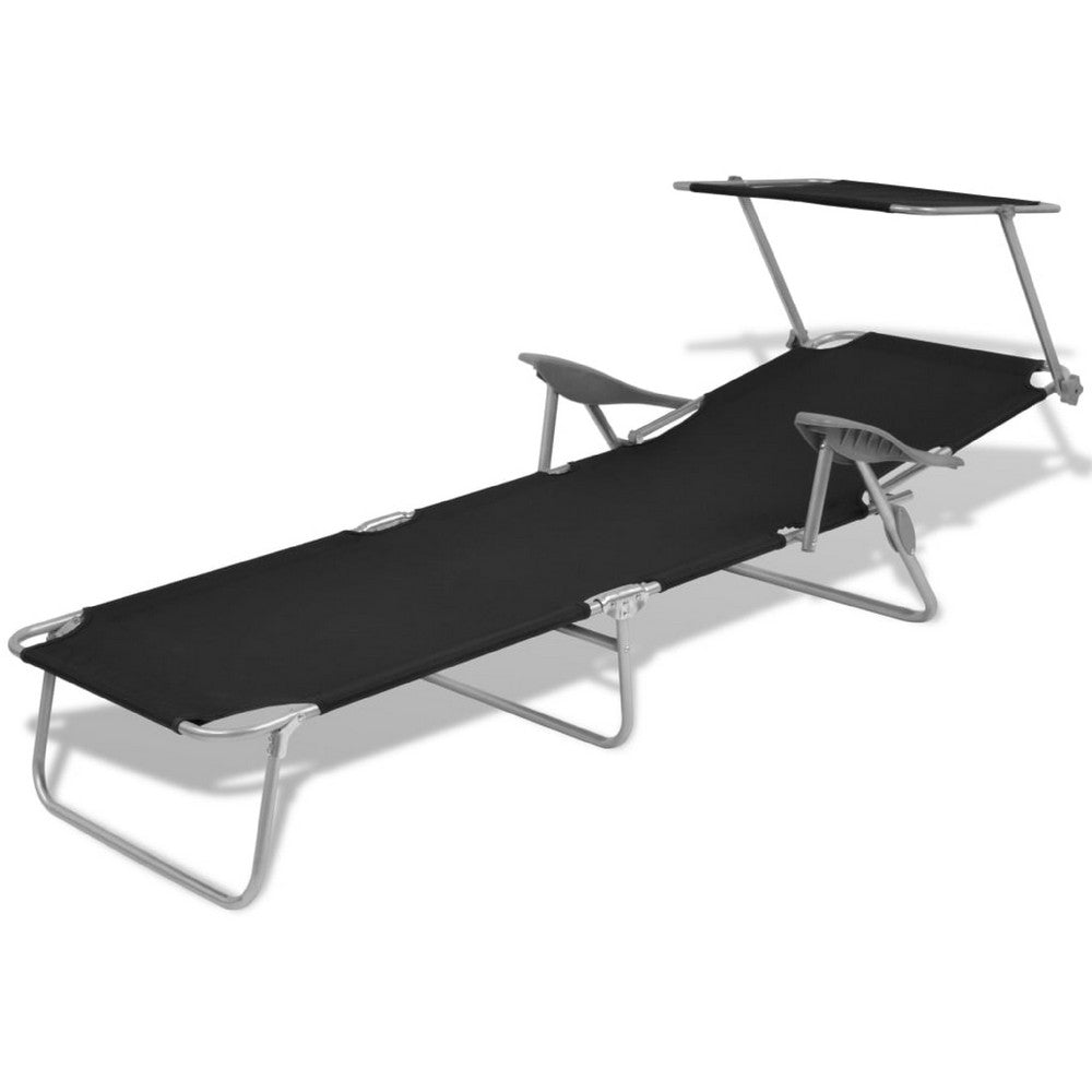 Outdoor Sun Lounger Chaise | Gray Powder-Coated Steel | Black | 74"