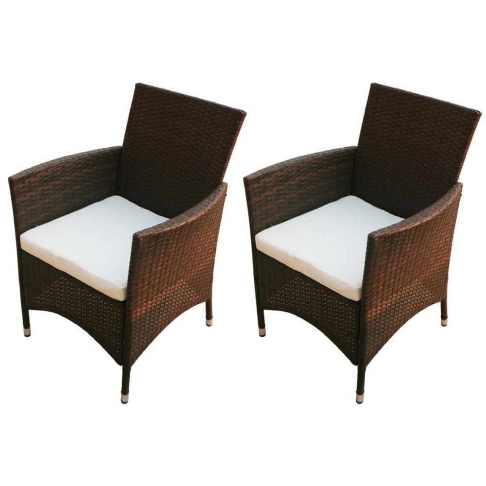 Garden Armchair Set of 2 | Brown Poly Rattan | Cream White Polyester