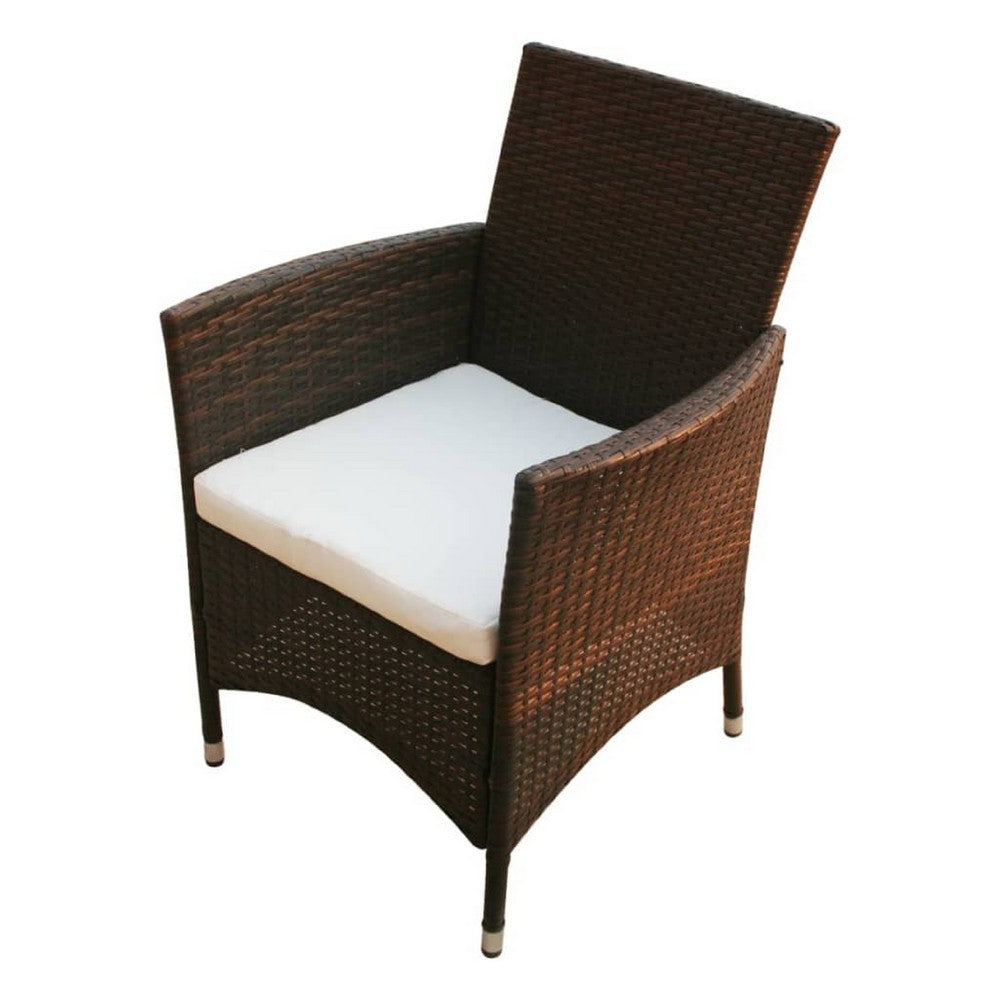 Garden Armchair Set of 2 | Brown Poly Rattan | Cream White Polyester