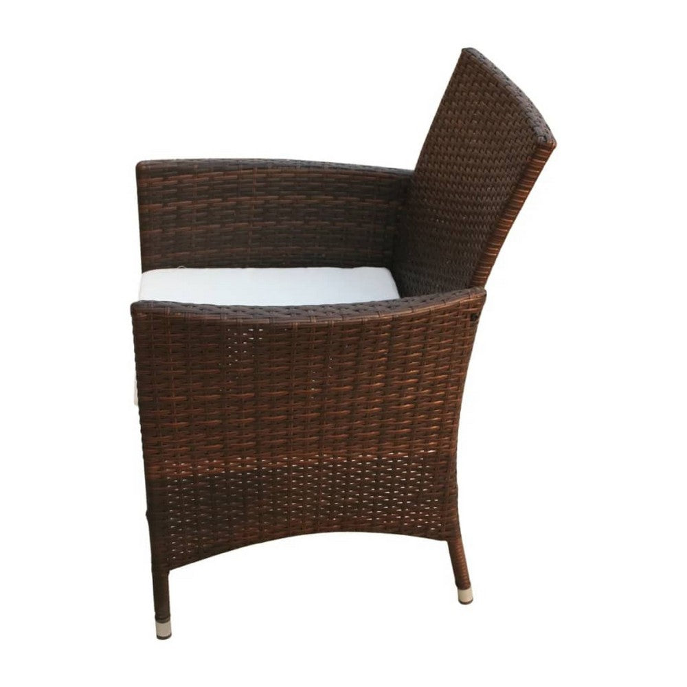 Garden Armchair Set of 2 | Brown Poly Rattan | Cream White Polyester
