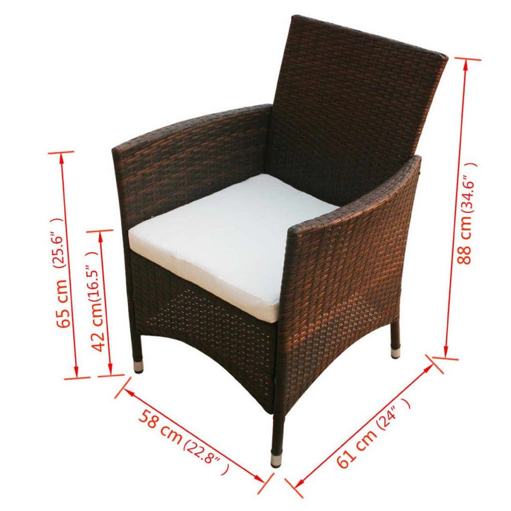 Garden Armchair Set of 2 | Brown Poly Rattan | Cream White Polyester