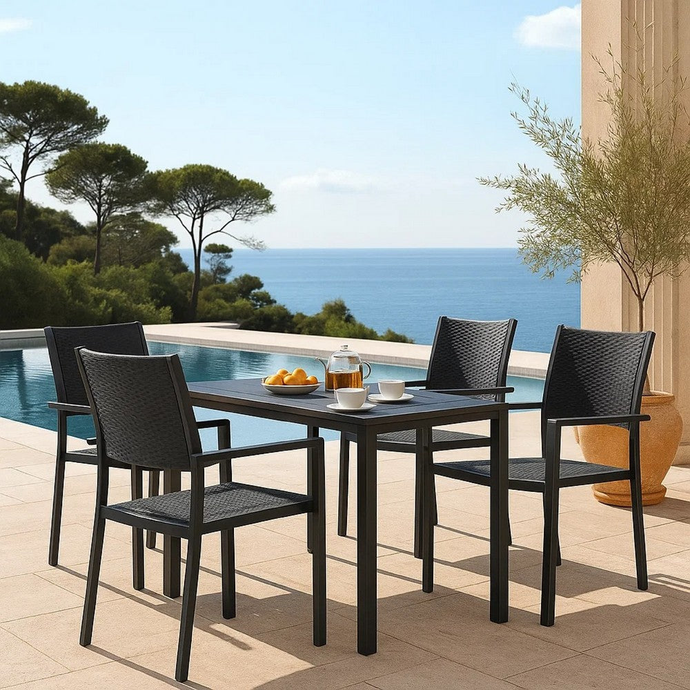 Backyard Armchair Set of 4 | Black | Stackable | Basketweave Pattern