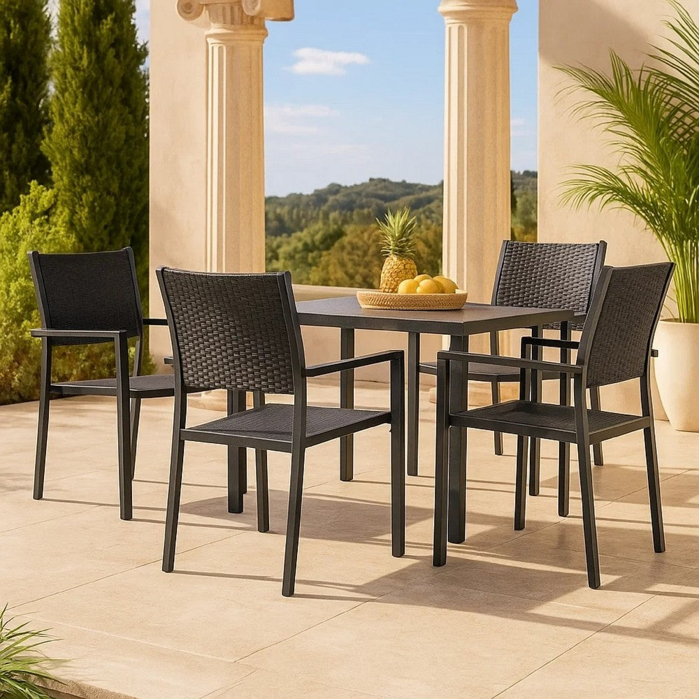 Backyard Armchair Set of 4 | Black | Stackable | Basketweave Pattern