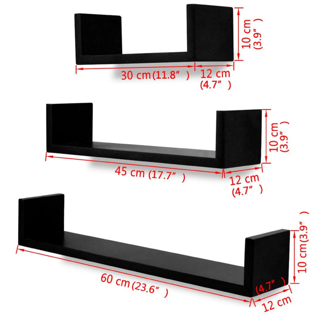 Floating Wall Shelf Set of 3 | Matte Black Finish | 12,18,24 Inch