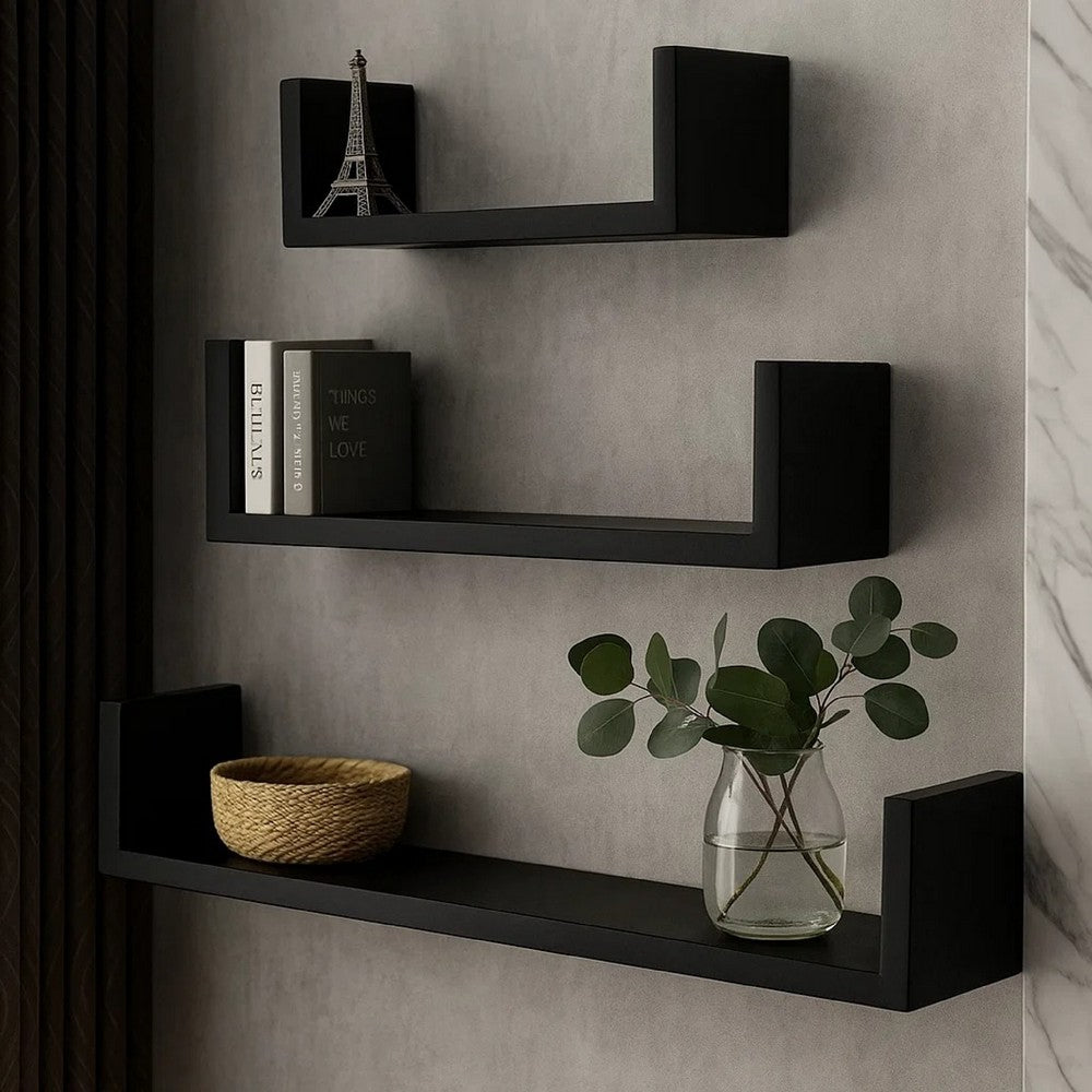 Floating Wall Shelf Set of 3 | Matte Black Finish | 12,18,24 Inch