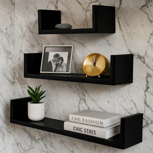 Floating Wall Shelf Set of 3 | Matte Black Finish | 12,18,24 Inch