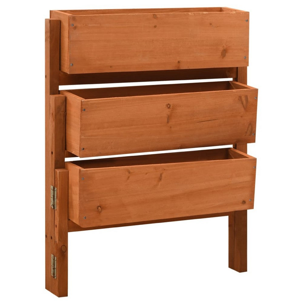Outdoor 3 Tier Planter | Orange Solid Wood | Foldable Design | 30"