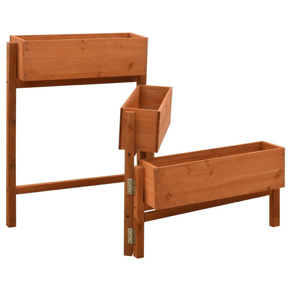 Outdoor 3 Tier Planter | Orange Solid Wood | Foldable Design | 30"