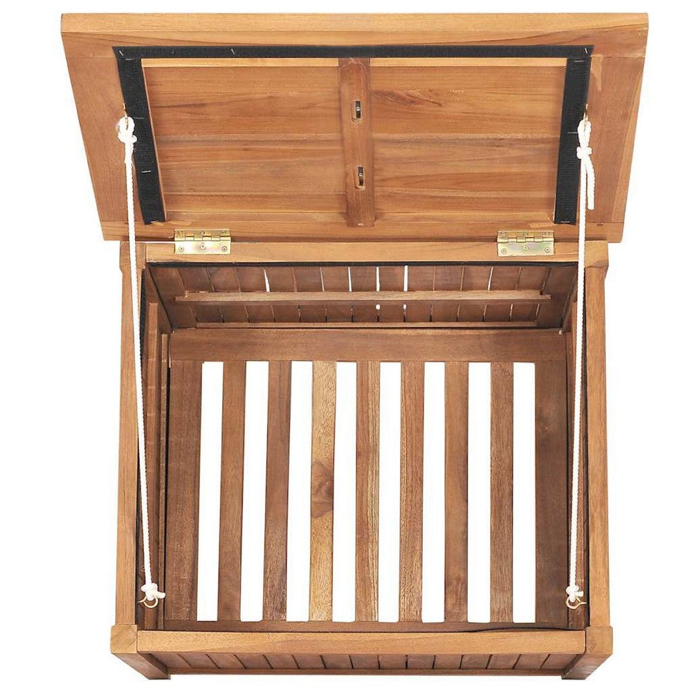 Water Resistant Outdoor Storage Box | Brown Solid Teak Wood | 24"