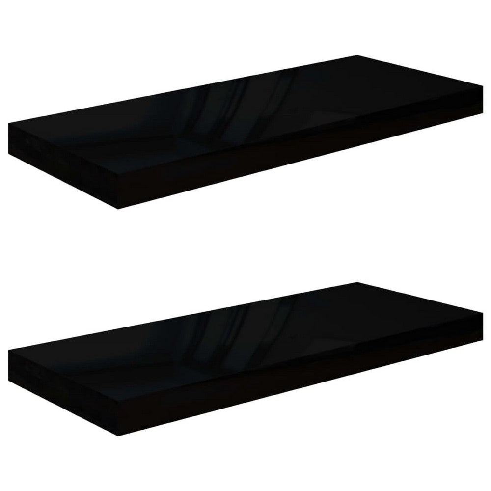 Maeve Floating Wall Shelf Set of 2 | High Gloss Black | 24"