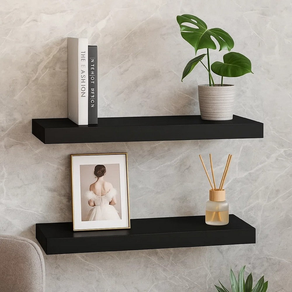 Maeve Floating Wall Shelf Set of 2 | Matte Black Finish | 24"