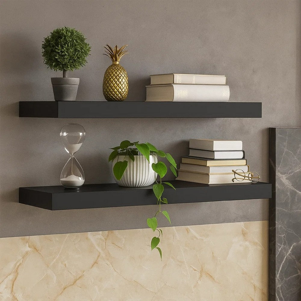 Maeve Floating Wall Shelf Set of 2 | Matte Black Finish | 24"
