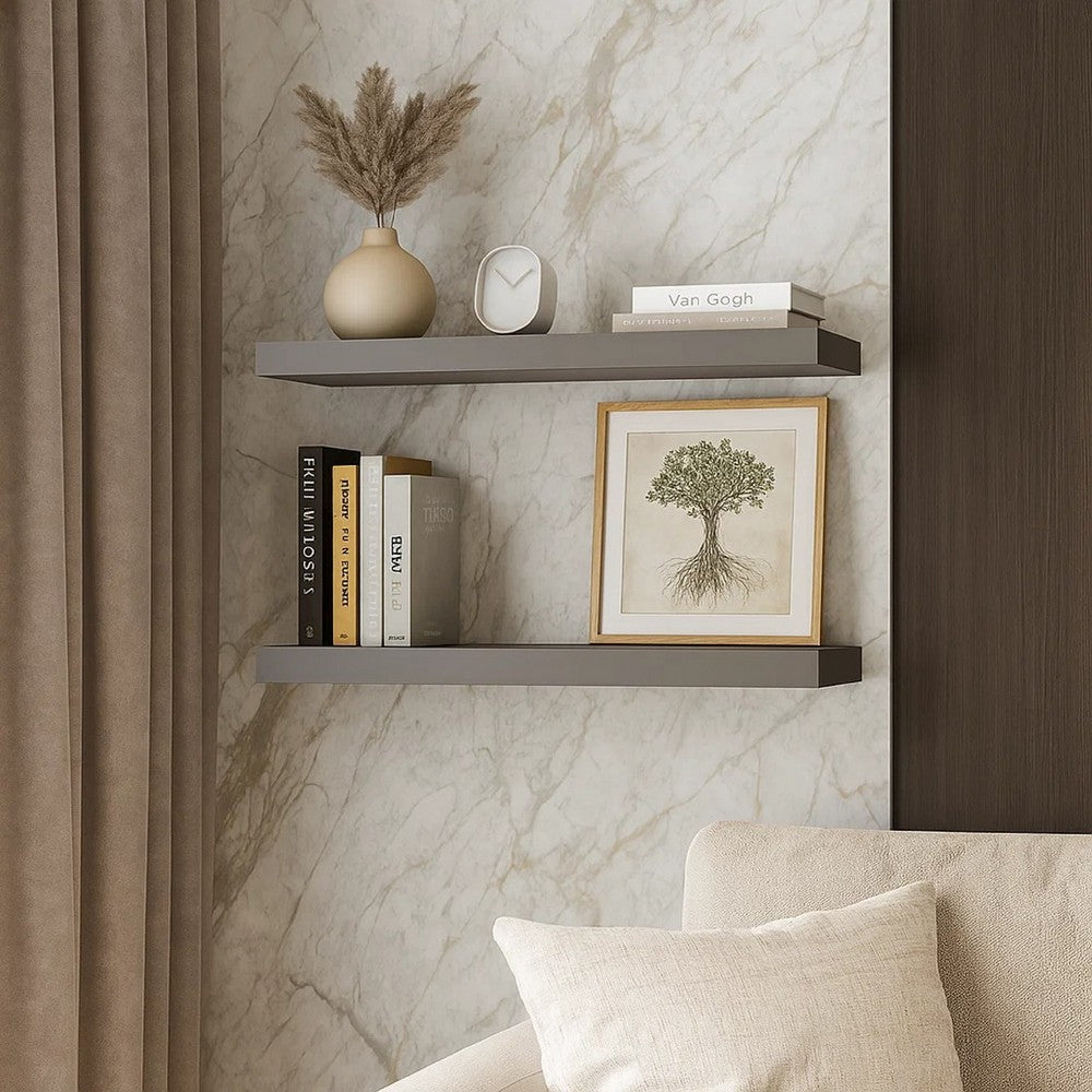Maeve Floating Wall Shelf Set of 2 | Gray | Honeycomb MDF | 24"