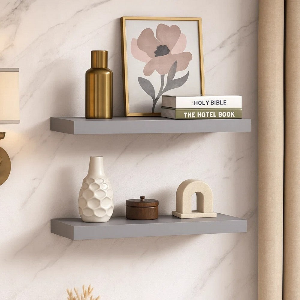 Maeve Floating Wall Shelf Set of 2 | Gray | Honeycomb MDF | 24"