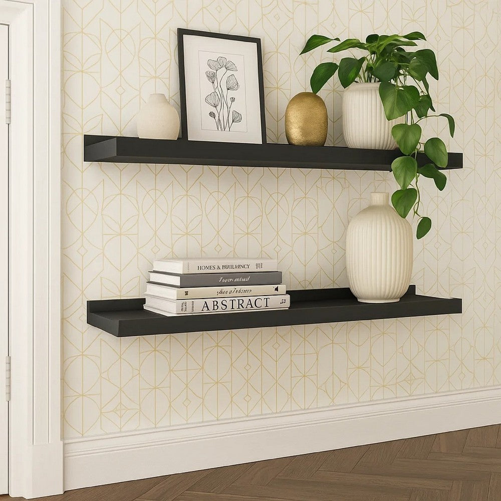Maeve Frame Ledge Wall Shelf Set of 2 | Black Smooth Lacquer | 24"