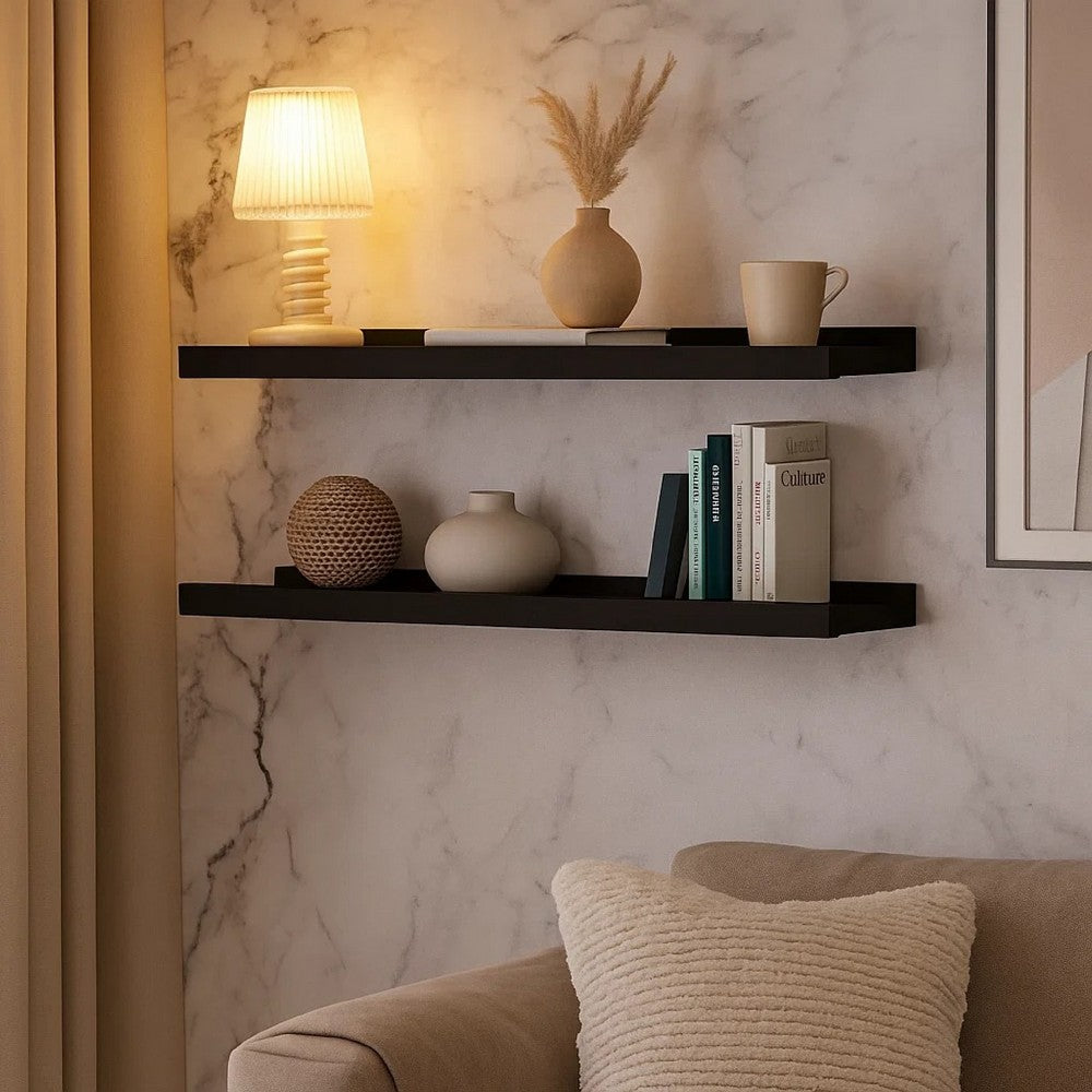 Maeve Frame Ledge Wall Shelf Set of 2 | Black Smooth Lacquer | 24"