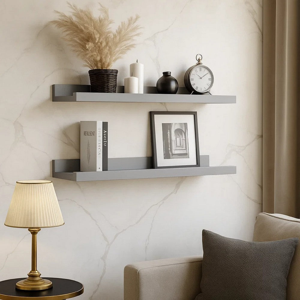Maeve Frame Ledge Wall Shelf Set of 2 | Gray Smooth Lacquer | 24"