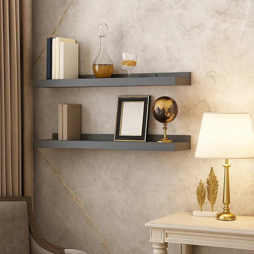 Maeve Frame Ledge Wall Shelf Set of 2 | Gray Smooth Lacquer | 24"