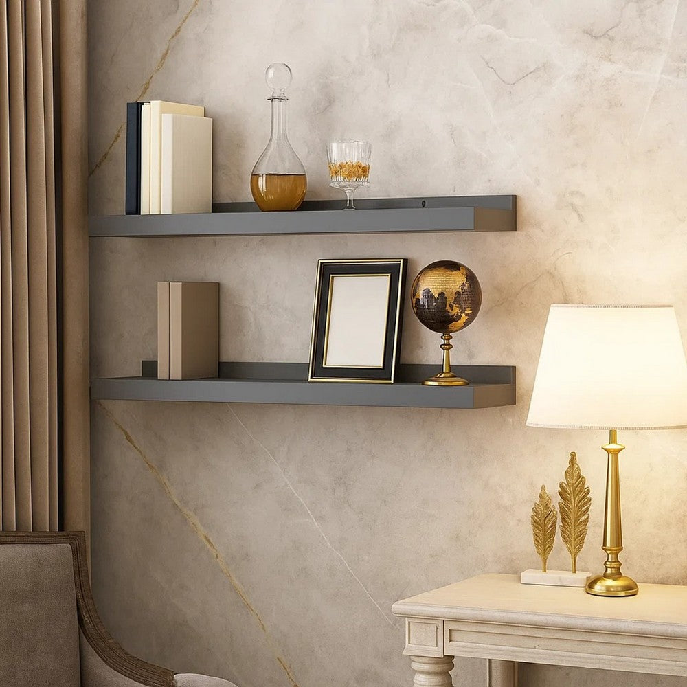 Maeve Frame Ledge Wall Shelf Set of 2 | Gray Smooth Lacquer | 24"