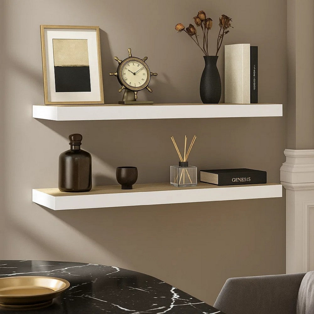 Hanging Wall Shelf Set of 2 | White and Brown Finish | 24"