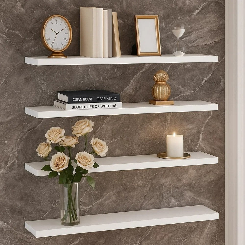 Steve Hanging Ledge Wall Shelf Set of 4 | White Finish | 24"