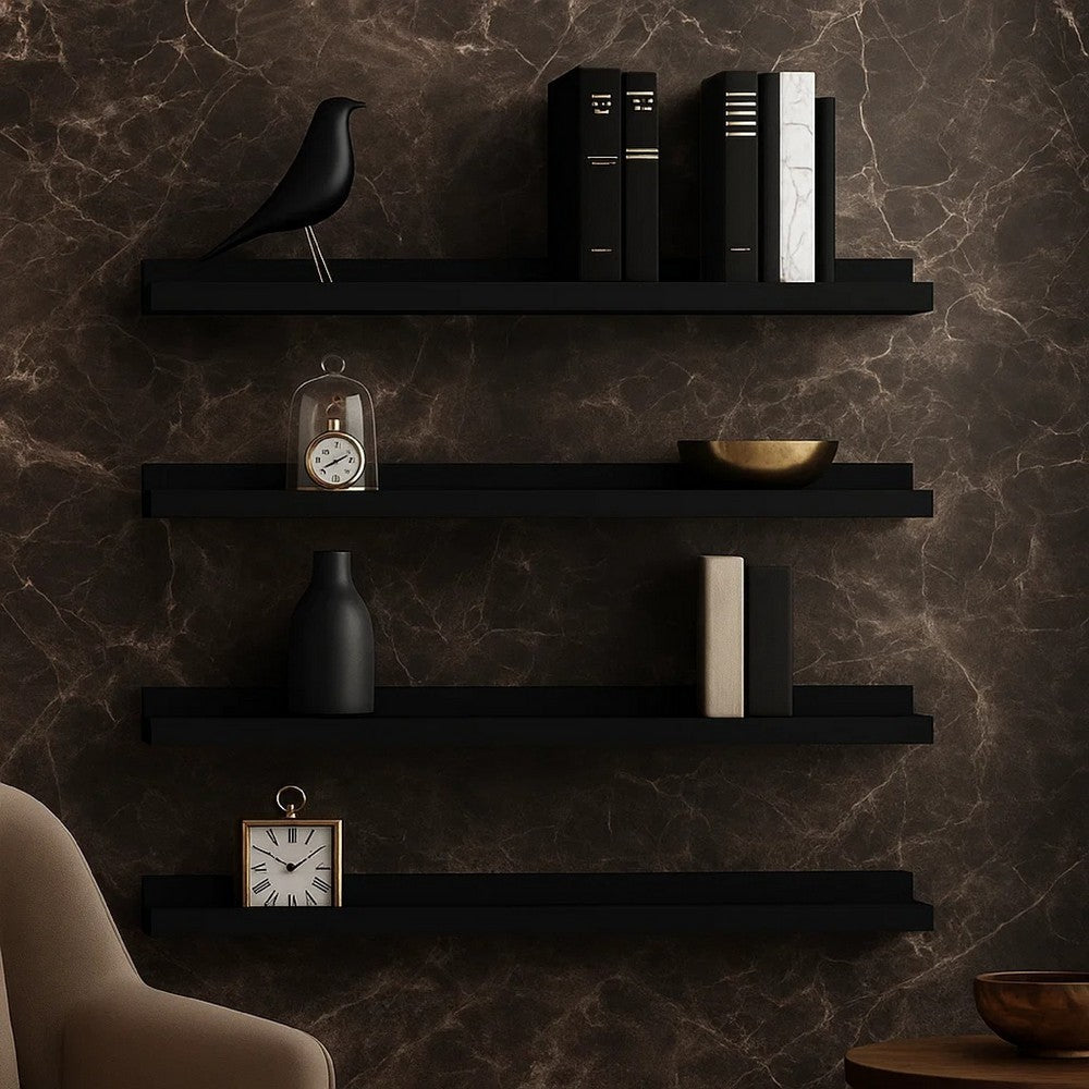 Steve Hanging Ledge Wall Shelf Set of 4 | Black Finish | 24"