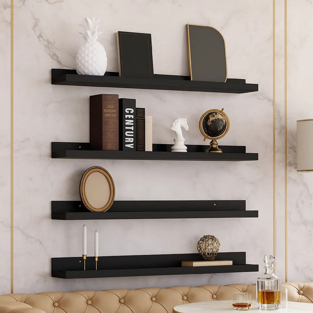 Steve Hanging Ledge Wall Shelf Set of 4 | Black Finish | 24"