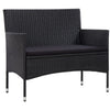 4pc Garden Sofa & Chair Set w Table | Black Poly Rattan