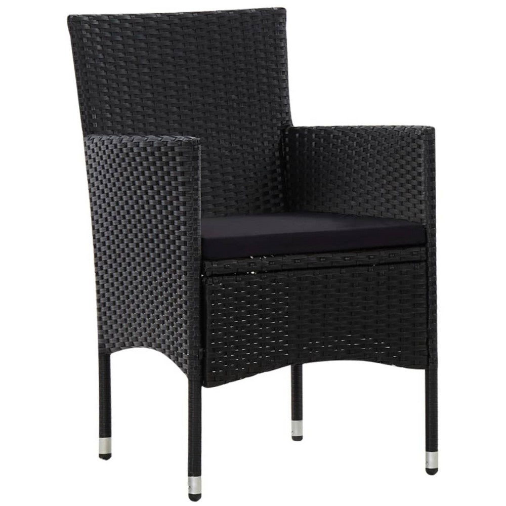 4pc Garden Sofa & Chair Set w Table | Black Poly Rattan