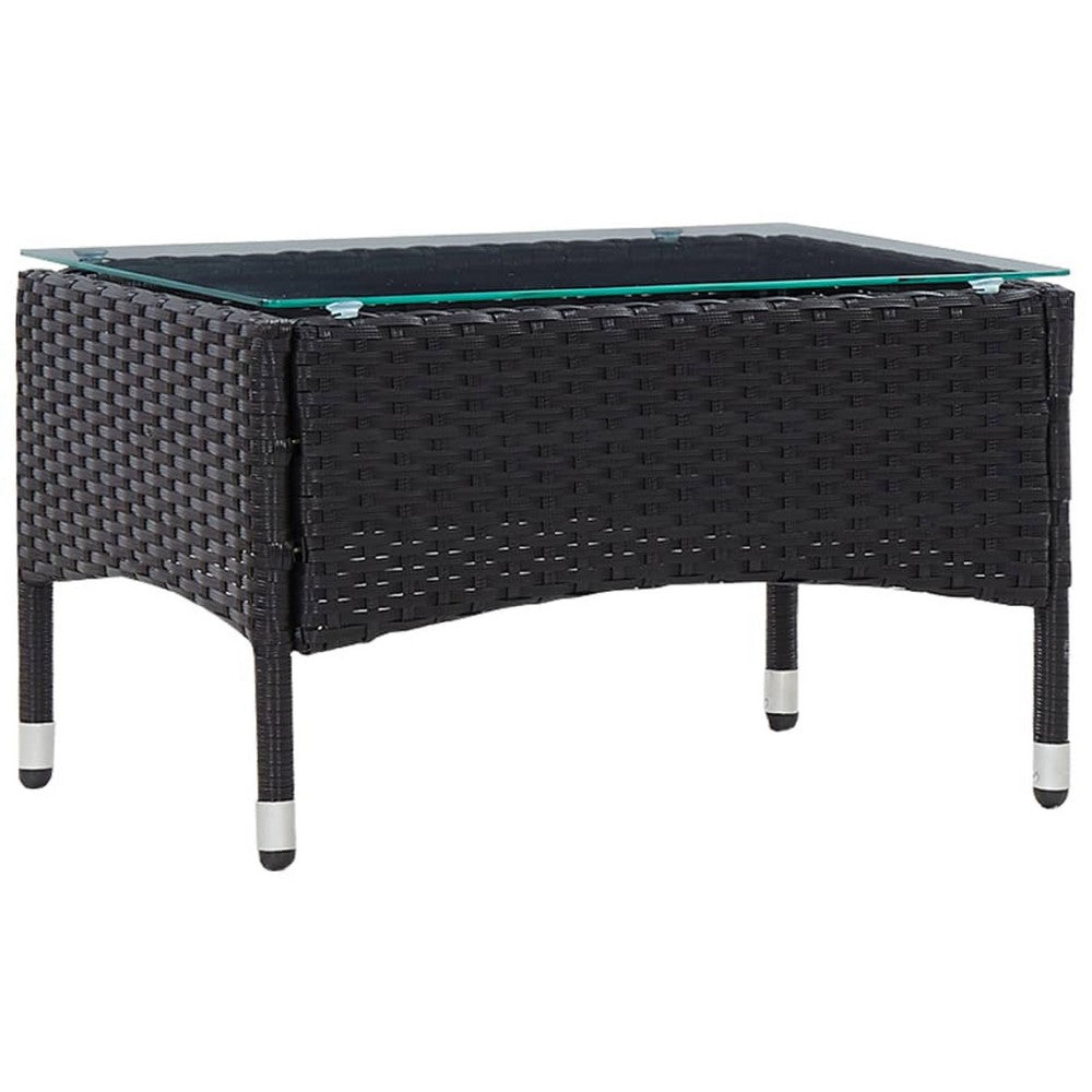 4pc Garden Sofa & Chair Set w Table | Black Poly Rattan