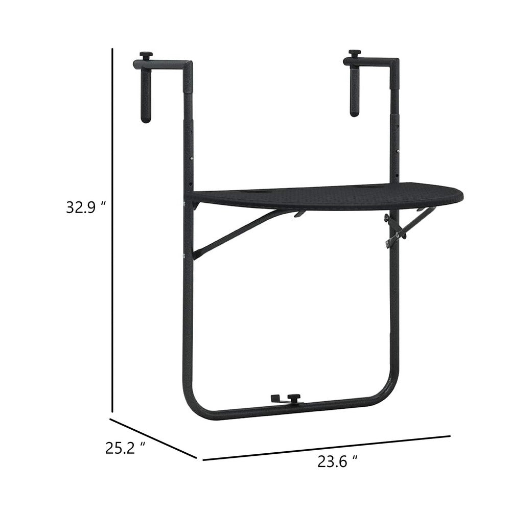 Ruby Foldable Hanging Balcony Table | Poly Rattan, Matte Black Frame