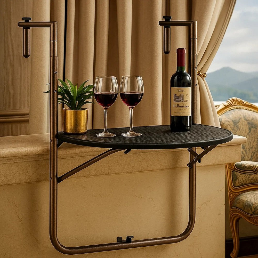 Ruby Foldable Hanging Balcony Table | Poly Rattan, Matte Black Frame